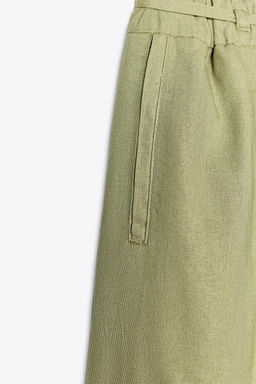 LINEN BLEND WIDE-LEG TROUSERS WITH BELT - Zara фото 16