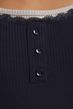 TRENDYOLMILLA Lacivert Cift Katl? Dantel Detayl? Fitilli Fitted/Vucuda Oturan Orme Atlet TWOSS25AL00035 фото 3