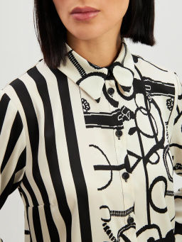 Блузка из атласной ткани OD-887-1 черно-белая - Tantino фото 21