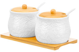 Набор 2 банок д/хранения 320 мл 19,5*10*9,5 см Веточки-цветочки + 2 ложки + дер.крышк.на дер.подст - Elan gallery фото 4