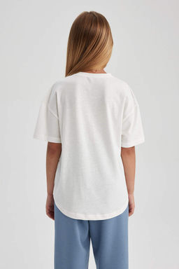 Футболка с короткими рукавами и принтом для девочек Relax Fit - Defacto фото 8