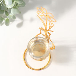 Подсвечник на 1 свечу металл, стекло Цветок в вазе, золото, d=4.5 см, 7.4?7.5?21 см