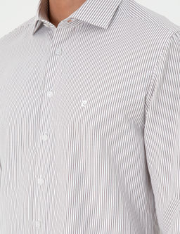 Kahverengi _izgili Slim Fit Uzun Kollu G_mlek