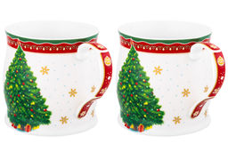 Набор 2 кружек 300 мл 11,5*8,5*8,5 см Новогодняя елка красный узор, NEW BONE CHINA - Elan gallery фото 8