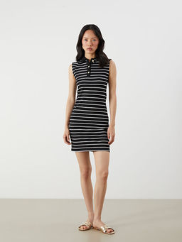 Polo Yaka ?izgili Mini Elbise