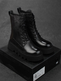 01-C1112-1 BLACK Ботинки демисезонные женские (натуральная кожа, байка)