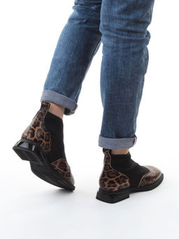 01-B44B-81PC BROWN/LEOPARD Ботинки демисезонные женские (натуральная кожа, текстиль, байка) - Фабричный китай фото 3
