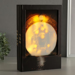 Шкатулка - книга световая «Поезд в туннеле», дерево, искусственная кожа, 28×19×6 см