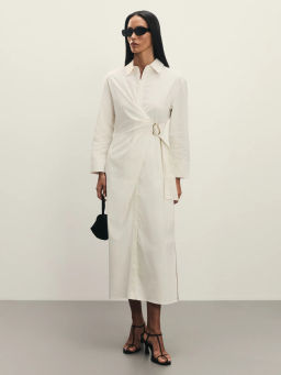 Платье из льна и хлопка с декоративной пряжкой / Zarina  фото 3