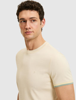 Ekru Slim Fit %100 Pamuk Bisiklet Yaka Triko T-shirt