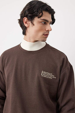 Kahverengi Oversize/Geni_ Kesim Uzun Kol Yaz_ Nak__l_ Sweatshirt TMNAW24SW00164 - Trendyolmilla фото 2