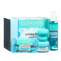 CLINIANS Подарочный набор Hydra Plus (крем для лица+крем для умывания+салфетки влаж+щетка для лица)