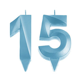 Свеча в торт юбилейная Грань (набор 2 в 1), цифра 15 / 51, голубой металлик, 6,5 см - Страна карнавалия фото 3