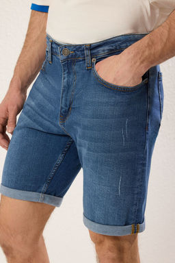 TRENDYOL MAN Mavi Slim Fit T?rm?k Destroylu Denim Kot Sort TMNSS21SR0727 - Trendyolmilla фото 3