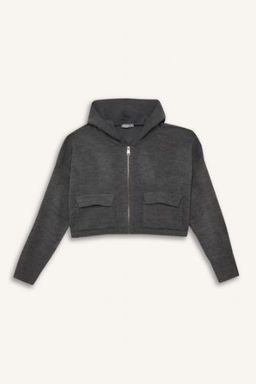 Regular Fit Kapusonlu Basic Duz Fermuarl? Triko H?rka