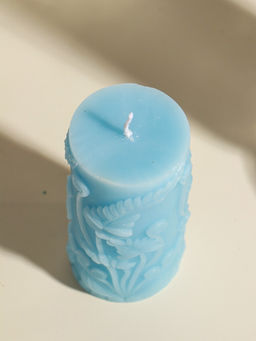 Свеча интерьерная "Столбик. Экзотические растения" нежно-голубая 5х5х11,7 см