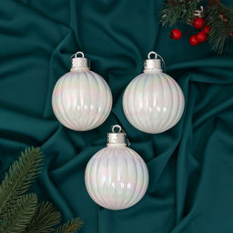 Ёлочные игрушки Перелив, шары новогодние, набор d=8 см, 3 шт., полоски, белый перламутр