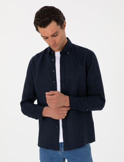Lacivert Regular Fit %100 Keten G_mlek