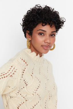 Ekru Yumusak Dokulu Ajurlu/Delikli Triko Kazak TWOAW23KZ01447 - Trendyolmilla фото 3