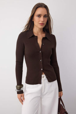 Wardrobe Essentials Kahverengi Premium Iplik Polo Yaka Triko H?rka | TWOAW26HI00225