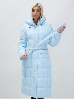 Пальто утепленное стеганное зимнее с капюшоном женское голубого цвета 9609Gl - Mtforce фото 12