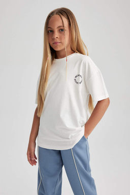 Футболка с короткими рукавами и принтом для девочек Relax Fit - Defacto фото 5