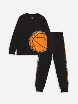 Bisiklet Yaka Bask?l? Uzun Kollu Erkek ?ocuk Pijama Tak?m?
