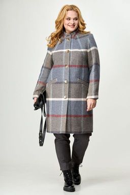 Пальто БелЭльСтиль 841 клетка серая  фото 50