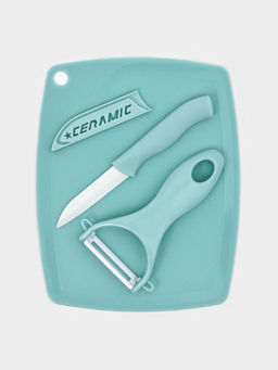 УЦЕНКА Набор "Керамик" 3 предмета: нож 16 см, овощечистка 12 см, доска 19,5х15,5 см, цвет голубой 44