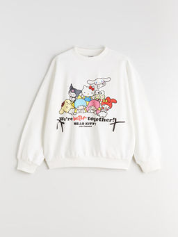 Bisiklet Yaka Hello Kitty Bask?l? K?z ?ocuk Sweatshirt