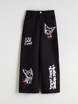 Wideleg Kuromi Bask?l? K?z ?ocuk Jean Pantolon