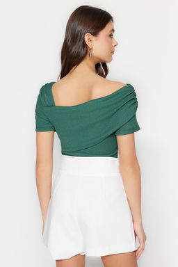 TRENDYOLMILLA Siyah Asimetrik Yakal? Fitted/Vucuda Oturan C?tc?tl? Orme Body TWOSS23BD00060 фото 17