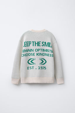 EMBROIDERED SLOGAN KNIT SWEATER