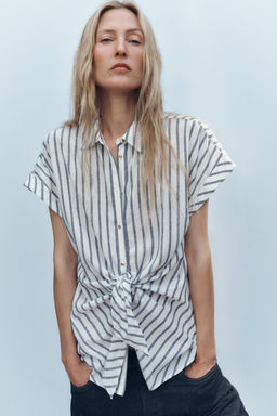 STRIPED KNOTTED LINEN BLEND SHIRT - Zara фото 3