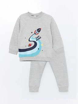 Bisiklet Yaka Uzun Kollu Bask?l? Erkek Bebek Sweatshirt ve E?ofman Alt 2li Tak?m
