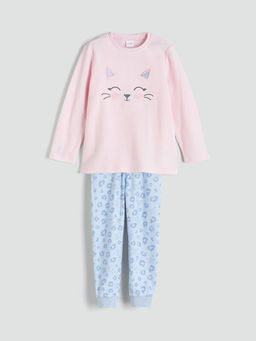 Bisiklet Yaka Bask?l? K?z ?ocuk Pijama Tak?m?