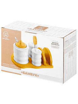 Набор - сахарница 320 мл Бамбук с ложкой+солонка+перечница+салфетница на деревян. подст. с ручкой - Elan gallery фото 6