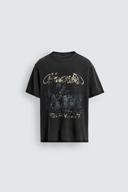 CAMISETA PUNTO ESTAMPADO LAVADO / Negro