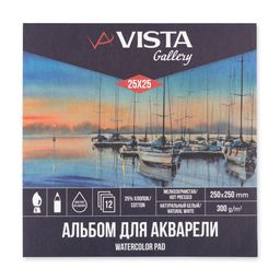 VISTA-ARTISTA WCCH-2525 Gallery Альбом для акварели 25% хлопок, 75% целлюлоза 300 г/м2 25 х 25 см склейка с одной стороны 12 л. Штиль мелкозернистая