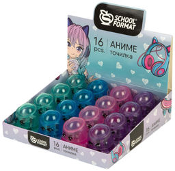 Точилка Schoolformat АНИМЕ с контейнером, ассорти, корпус пластик, 2 отверстия, резиновые ...