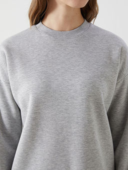 Parlak G?r?n?ml? Oversize Kad?n Kal?n Sweatshirt Tunik