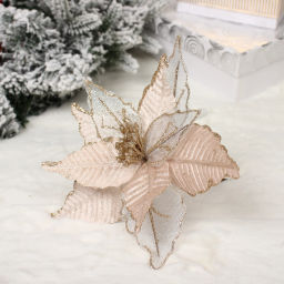 Цена за 2 шт. Украшение новогоднее "Пуансеттия - Шарм" 25 см, Белый/Шампань