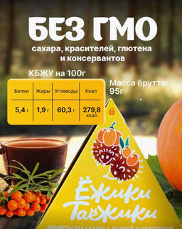 Конфеты натуральные без сахара ТЫКВА-ОБЛЕПИХА / 95 г / коробка / ТМ Ежики-Таежики