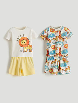 Bisiklet Yaka Bask?l? Erkek Bebek Pijama Tak?m 2li