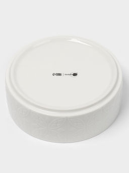 Банка для сыпучих BellaTenero «Листья», 500 мл, 13×9.5 см, с бамбуковой крышкой, фарфор, белая