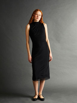 Dik Yaka Krep Elbise