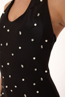 Siyah Vucuda Oturan Parlak Tasl? Orme Midi S?k Abiye Gece Mezuniyet Elbisesi TPRSS25EL00269