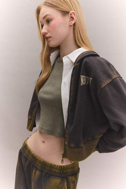 Толстовка на молнии из плотной ткани с эффектом потертости и крутым принтом - Defacto фото 3