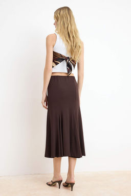 Kahverengi A-Kesim/Can Form Yuksek Bel Midi Esnek Orme Etek TWOSS26ET00063 - Trendyolmilla фото 4