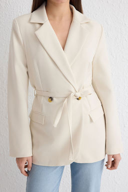 TRENDYOLMILLA Ekru Kusakl? Regular Astarl? Dokuma Blazer Ceket TWOSS25BC00022  фото 4